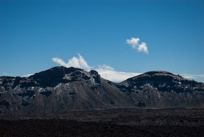 Scenic view of rocky mountains against blue sky