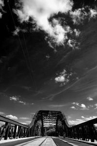 Low angle view of bridge against cloudy sky