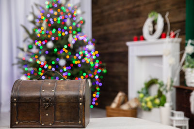 Close-up of christmas decorations on table