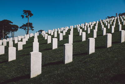 View of cemetery against clear sky