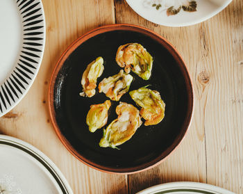High angle view of food in plate on table