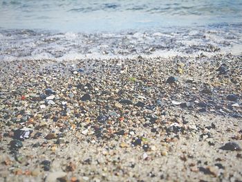 High angle view of stones on shore