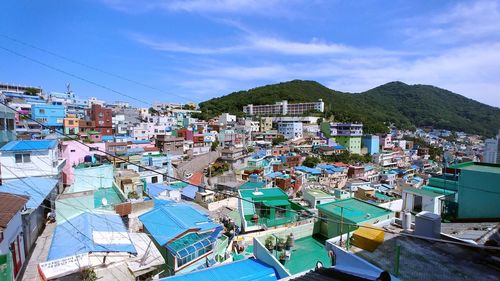 High angle view of townscape against sky