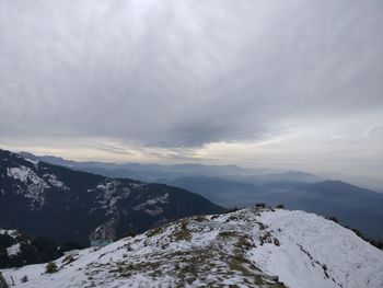 Scenic view of snowcapped mountains against sky