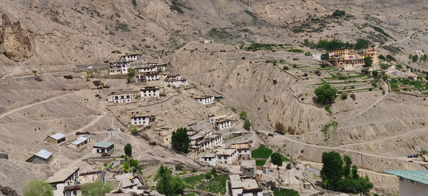 High angle view of buildings in town