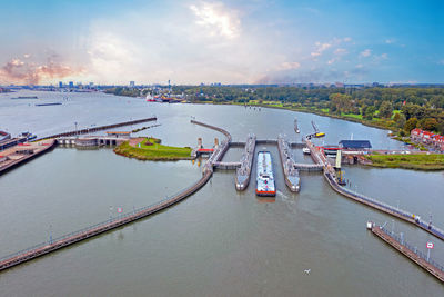 Aerial from the 'oranje sluizen' in amsterdam the netherlands