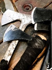 High angle view of wood on table
