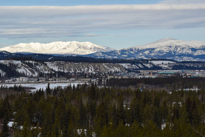 Scenic view of snowcapped mountains against sky