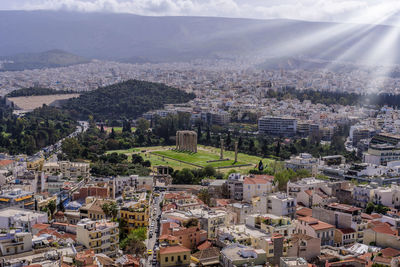 High angle view of townscape against sky
