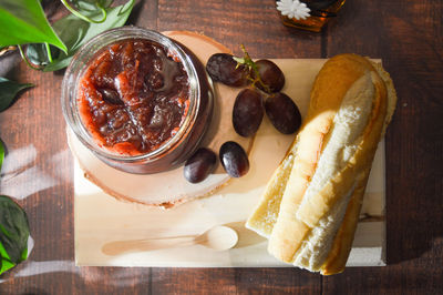 High angle view of food on table