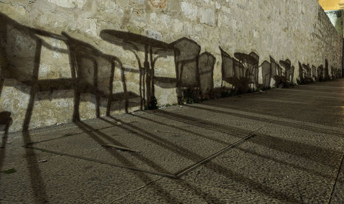 Graffiti on wall by street in city