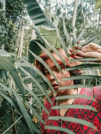 Midsection of woman in park