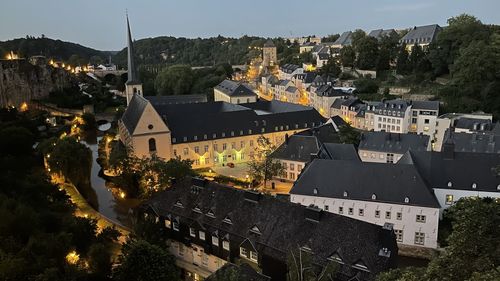 High angle view of townscape and buildings in city
