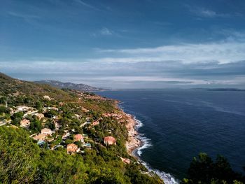 High angle view of sea against sky