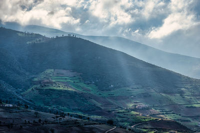 High angle view of land against sky