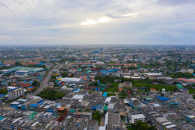 High angle view of buildings in city