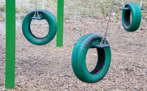 High angle view of chain on swing