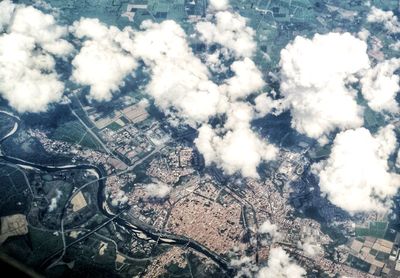 High angle view of buildings in city