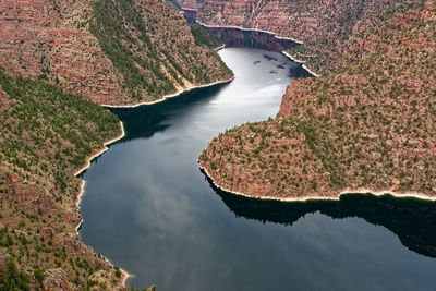 High angle view of river flowing through rocks