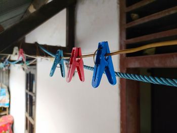 Close-up of clothes drying on clothesline