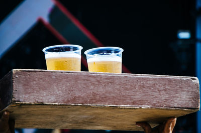 Close-up of beer glass on table