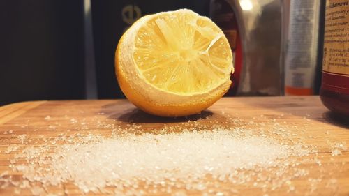 Close-up of lemon on table