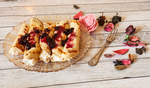 High angle view of fruits on table