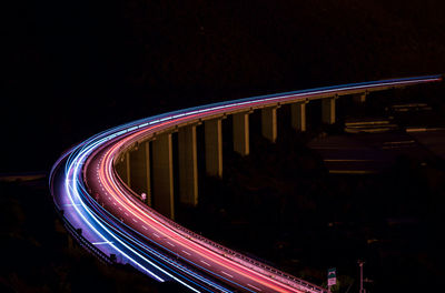 Light trails on road at night