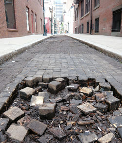 Cobblestone street in city