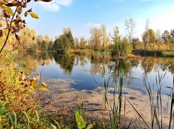 Scenic view of lake against sky