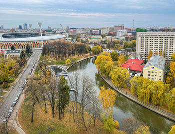 High angle view of buildings in city