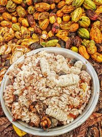 High angle view of fruits in market stall