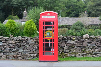 Close-up of red telephone booth