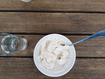 High angle view of breakfast on table