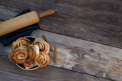 High angle view of bread on table