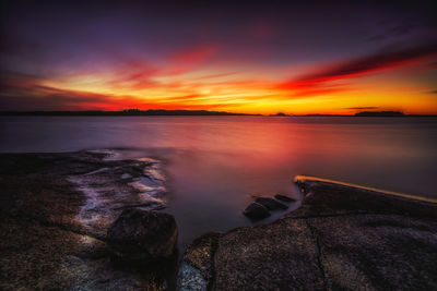 Scenic view of sea against dramatic sky