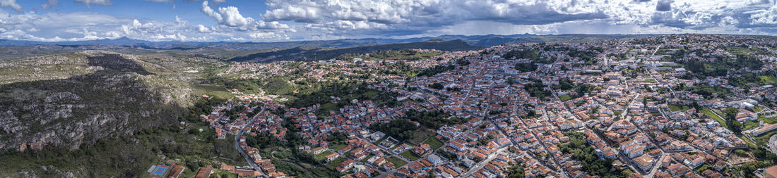 Aerial view of townscape against sky