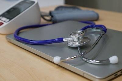 High angle view of eyeglasses on table