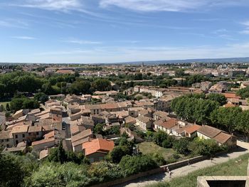 High angle view of townscape against sky