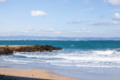 Beach and sea in bright sunlight