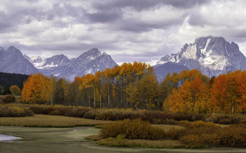 Scenic view of snowcapped mountains against sky