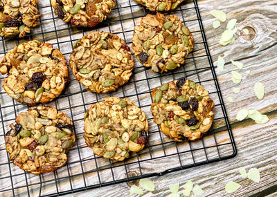 High angle view of cookies on table