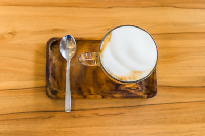 High angle view of drink on table