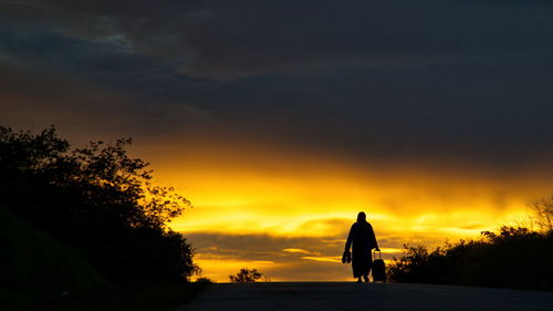 Silhouette of man on tree against sky