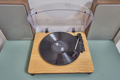 High angle view of vintage car on table