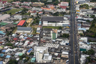 High angle view of buildings in city