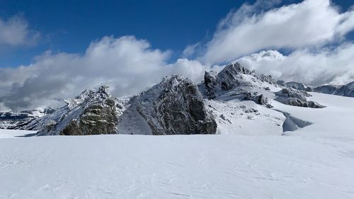 Scenic view of snowcapped mountains against sky