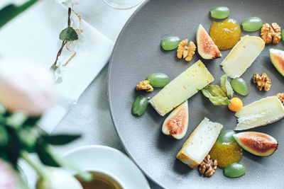 High angle view of food on table