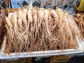 High angle view of food for sale at market stall