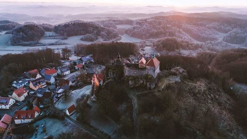 High angle view of townscape during winter